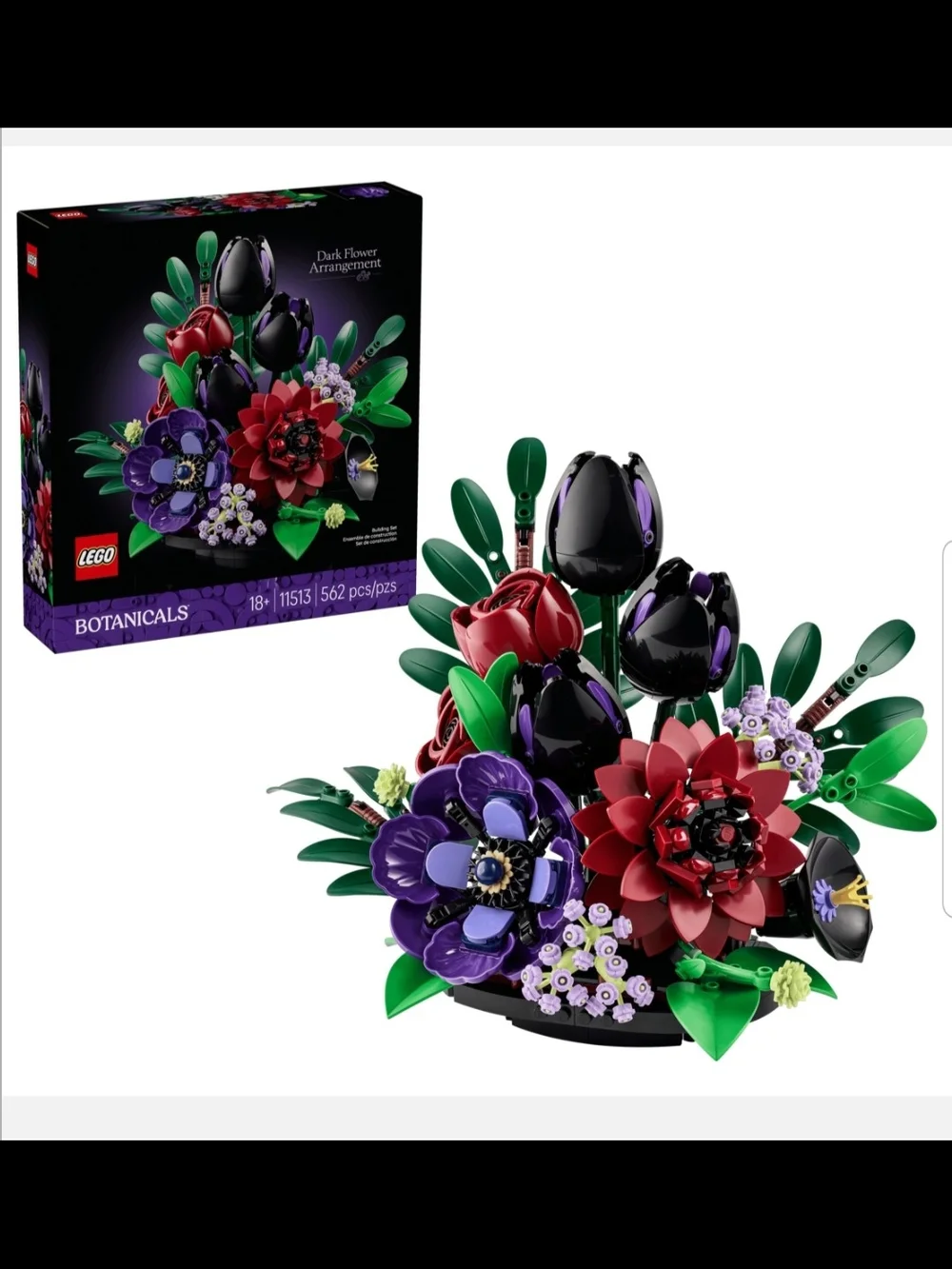 NEW! Lego Dark Flower Arrangement - Purple, Red & Green Floral Build NWT